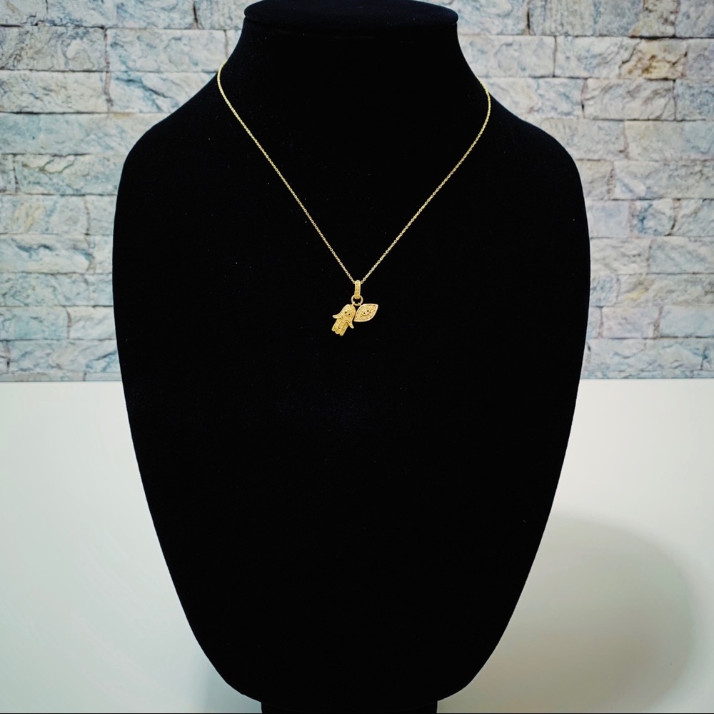 Gold Evil Eye and Hamsa Pair Pendant Necklace